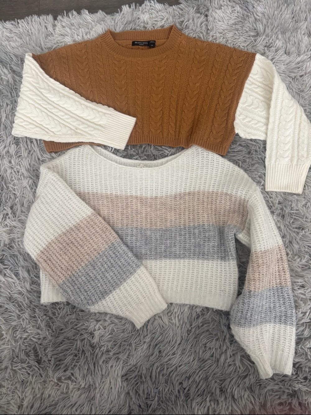 Knit Cropped Sweaters XS - Cream & Brown